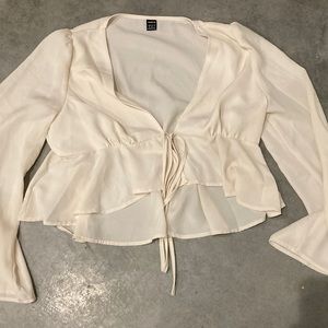 shein white blouse with a tie in the front